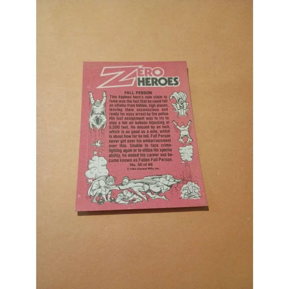 1983 General Mills Zero Hero Trading Card Sticker Vintage #50 Fall Person